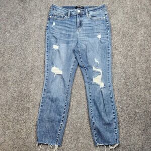 Judy Blue Jeans Womens 11/30 High Rise Relaxed Fit Distressed Denim Raw Hem